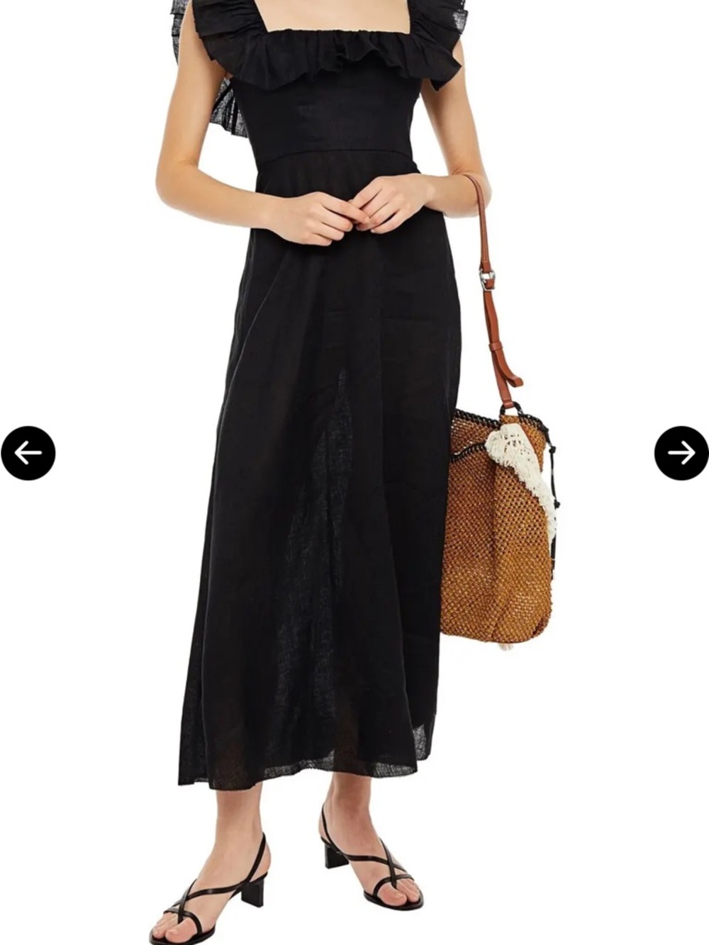 Zimmerman black Ruffle Square-Neck Maxi Dress linen
